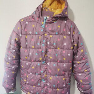Cat & Jack girls' purple polka dot puffer jacket Size XL (14)